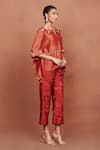 Shop_Sue Mue_Rust Chanderi , Embroidery, Tassels, Cut Luha Thread Top And Pant Set _Online_at_Aza_Fashions