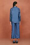 Shop_Sue Mue_Blue Denim Embroidery, Beads Collared Rii Placed Floral Shirt And Pant Set _at_Aza_Fashions