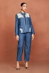 Buy_Sue Mue_Blue Denim Sequins, Beads, Pearls, Bij Floral Bunch Jacket And Pant Set _at_Aza_Fashions