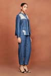Shop_Sue Mue_Blue Denim Sequins, Beads, Pearls, Bij Floral Bunch Jacket And Pant Set _Online_at_Aza_Fashions