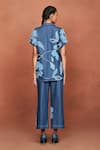 Sue Mue_Blue Denim Applique, Embroidery, Metallic Thread Ruba Floral Shirt And Pant Set _Online_at_Aza_Fashions