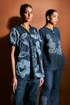 Buy_Sue Mue_Blue Denim Applique, Embroidery, Metallic Thread Ruba Floral Shirt And Pant Set _Online_at_Aza_Fashions