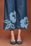 Sue Mue_Blue Denim Applique, Embroidery, Metallic Thread Ruba Floral Shirt And Pant Set _Online
