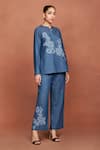 Buy_Sue Mue_Blue Denim Applique, Embroidery, Beads Niya Floral Bunch Shirt And Pant Set _at_Aza_Fashions