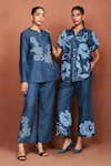 Buy_Sue Mue_Blue Denim Applique, Embroidery, Beads Niya Floral Bunch Shirt And Pant Set _Online_at_Aza_Fashions