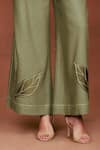 Shop_Sue Mue_Olive Green Silk Applique, Embroidery Round Meh Falling Leaves Top And Pant Set _Online_at_Aza_Fashions