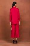 Shop_Sue Mue_Red Silk Embroidery, Beads, Metallic Thread Collared Paz Shirt And Pant Set _at_Aza_Fashions