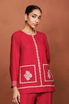 Buy_Sue Mue_Red Silk Embroidery, Beads Round Neck Boha Shirt And Pant Set _Online_at_Aza_Fashions