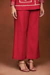 Sue Mue_Red Silk Embroidery, Beads Round Neck Boha Shirt And Pant Set _at_Aza_Fashions