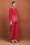 Buy_Sue Mue_Red Silk Embroidery, Beads Round Neck Boha Shirt And Pant Set 