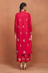 Shop_Sue Mue_Red Silk Embroidery, Zari Collared Zil Floral Tunic And Pant Set _at_Aza_Fashions