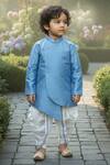 Maaikid_Blue Silk, Cotton Embroidery Kurta And Dhoti Pant Set _Online_at_Aza_Fashions
