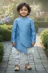 Buy_Maaikid_Blue Silk, Cotton Embroidery Kurta And Dhoti Pant Set _at_Aza_Fashions