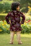 Shop_Maaikid_Wine Velvet, Cotton, Silk Embroidery Floral Pattern Sherwani And Churidar Set _at_Aza_Fashions