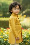 Maaikid_Mustard Brocade, Cotton, Silk Woven Sherwani Set _Online_at_Aza_Fashions