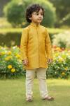 Buy_Maaikid_Mustard Brocade, Cotton, Silk Woven Sherwani Set _Online_at_Aza_Fashions