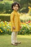 Shop_Maaikid_Mustard Brocade, Cotton, Silk Woven Sherwani Set _Online_at_Aza_Fashions