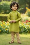 Shop_Maaikid_Green Silk, Cotton Mirrors, Embroidery Kurta Set _Online_at_Aza_Fashions