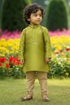 Shop_Maaikid_Green Silk, Cotton Mirrors, Embroidery Kurta Set 