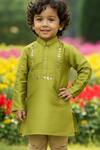 Maaikid_Green Silk, Cotton Mirrors, Embroidery Kurta Set _Online