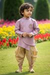 Buy_Maaikid_Purple Brocade, Cotton, Silk Embroidery Overlap Sherwani With Dhoti Pant _Online_at_Aza_Fashions