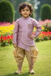 Buy_Maaikid_Purple Brocade, Cotton, Silk Embroidery Overlap Sherwani With Dhoti Pant 