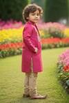 Maaikid_Magenta Cotton, Silk Embroidery, Stones Embellished Kurta And Churidar Set _Online_at_Aza_Fashions
