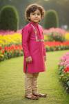 Buy_Maaikid_Magenta Cotton, Silk Embroidery, Stones Embellished Kurta And Churidar Set _Online_at_Aza_Fashions