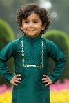 Buy_Maaikid_Green Silk, Cotton Mirrors, Embroidery Kurta And Churidar Set _Online_at_Aza_Fashions