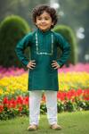 Buy_Maaikid_Green Silk, Cotton Mirrors, Embroidery Kurta And Churidar Set _at_Aza_Fashions