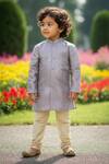 Buy_Maaikid_Blue Brocade Zari Pastel Sherwani Set 