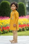 Buy_Maaikid_Mustard Cotton, Silk Embroidery, Sequins Hand Embellished Kurta And Churidar Set _Online_at_Aza_Fashions