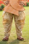 Shop_Maaikid_Orange Brocade, Cotton, Silk Embroidery Overlap Sherwani With Dhoti Pant _Online_at_Aza_Fashions