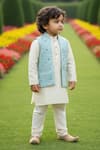Buy_Maaikid_Sky Blue Brocade, Silk Embroidery Floral Pattern Bundi Kurta Set _Online_at_Aza_Fashions