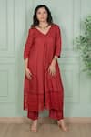 Buy Gothilo Red Linen Lace V-neck Rose Kurta And Pant Set Online at Aza Fashions Buy_Gothilo_Red Linen Lace V-neck Rose Kurta And Pant Set _Online_at_Aza_Fashions
