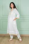 Gothilo_Off White Linen Lace, Tassels V-neck Lily Kurta And Pant Set _Online_at_Aza_Fashions