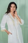 Buy_Gothilo_Off White Linen Lace, Tassels V-neck Lily Kurta And Pant Set _Online_at_Aza_Fashions