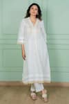 Shop_Gothilo_Off White Linen Lace, Tassels V-neck Lily Kurta And Pant Set _Online_at_Aza_Fashions