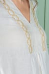 Gothilo_Off White Linen Lace, Tassels V-neck Lily Kurta And Pant Set _at_Aza_Fashions