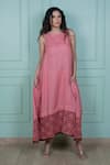 Gothilo_Pink Linen Lace Round Neck Gulabi Long Dress _Online_at_Aza_Fashions