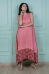 Buy_Gothilo_Pink Linen Lace Round Neck Gulabi Long Dress _Online_at_Aza_Fashions