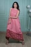 Shop_Gothilo_Pink Linen Lace Round Neck Gulabi Long Dress _at_Aza_Fashions