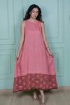 Buy_Gothilo_Pink Linen Lace Round Neck Gulabi Long Dress _at_Aza_Fashions