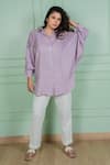 Buy_Gothilo_Purple Linen Lace Collared, V-neck Orchid Oversize Shirt And Pant Set _at_Aza_Fashions
