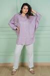Buy_Gothilo_Purple Linen Lace Collared, V-neck Orchid Oversize Shirt And Pant Set _Online_at_Aza_Fashions