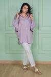 Gothilo_Purple Linen Lace Collared, V-neck Orchid Oversize Shirt And Pant Set _at_Aza_Fashions