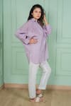Buy_Gothilo_Purple Linen Lace Collared, V-neck Orchid Oversize Shirt And Pant Set 