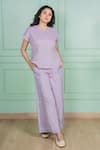 Buy Gothilo Purple Linen Lace Round , Button-down Orchid Top And Pant Set at Aza Fashions Buy_Gothilo_Purple Linen Lace Round , Button-down Orchid Top And Pant Set _at_Aza_Fashions