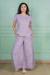 Shop Gothilo Purple Linen Lace Round , Button-down Orchid Top And Pant Set Online at Aza Fashions Shop_Gothilo_Purple Linen Lace Round , Button-down Orchid Top And Pant Set _Online_at_Aza_Fashions