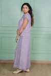 Shop Gothilo Purple Linen Lace Round , Button-down Orchid Top And Pant Set Shop_Gothilo_Purple Linen Lace Round , Button-down Orchid Top And Pant Set